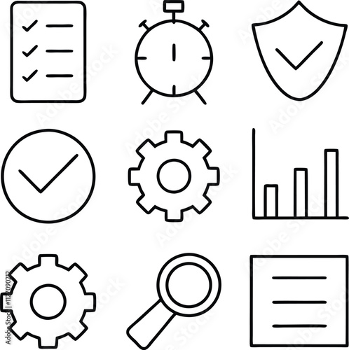 Project Management Icons Checklist, Time, Security, Process, Analysis