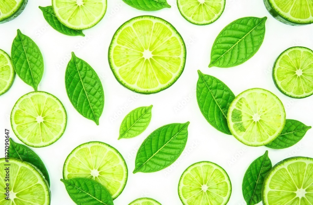 seamless pattern with green leaves and limes