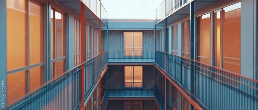 Vibrant Architectural Symmetry: A Modernist Masterpiece Vibrant Architectural Symmetry: A Modernist Masterpiece
