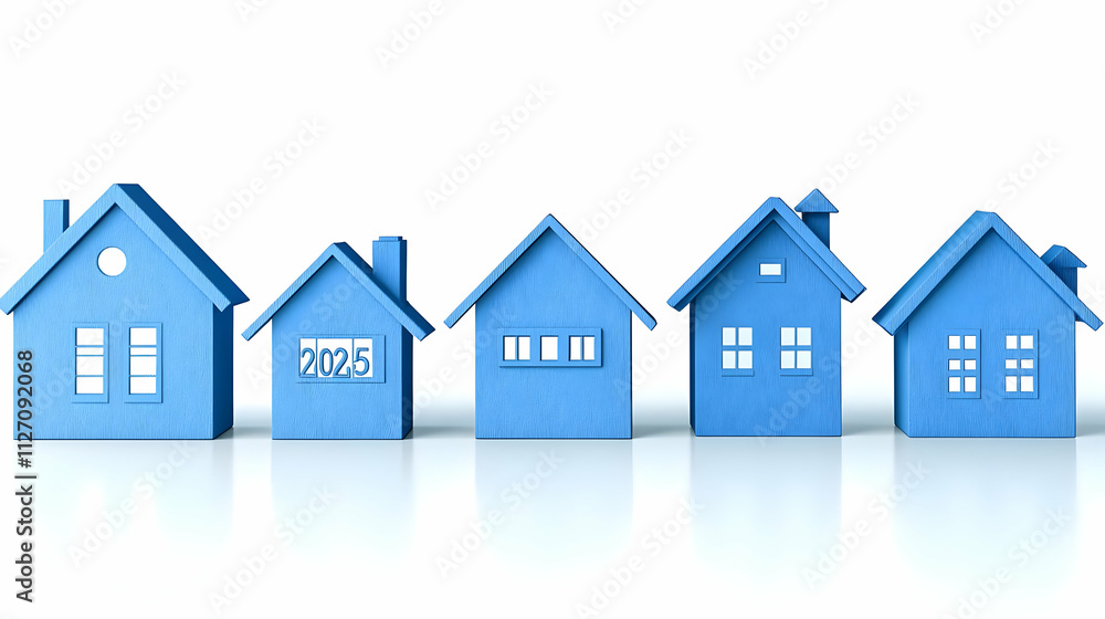Blue House 3D Model Row Blue House 3D Model Row
