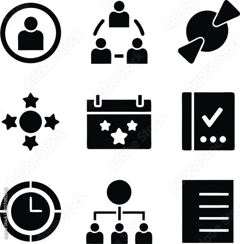 Project Management Icons Team, Schedule, Task, Goal, Review