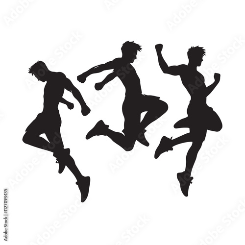 People jump vector silhouette. Jumping friends youth background. Crowd people, close to each other. 