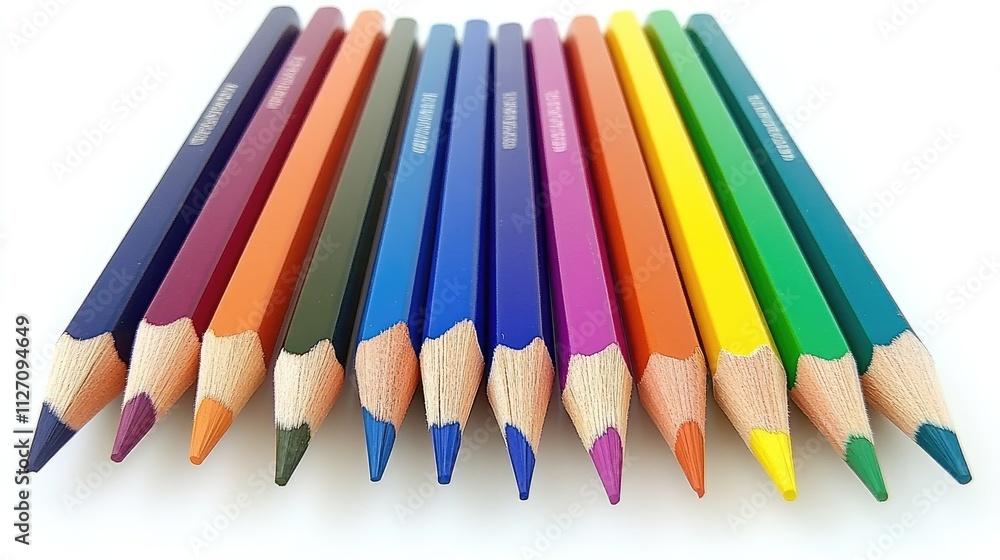 Colorful Art Supplies in a Rainbow Pattern on White Background Colorful Art Supplies in a Rainbow Pattern on White Background