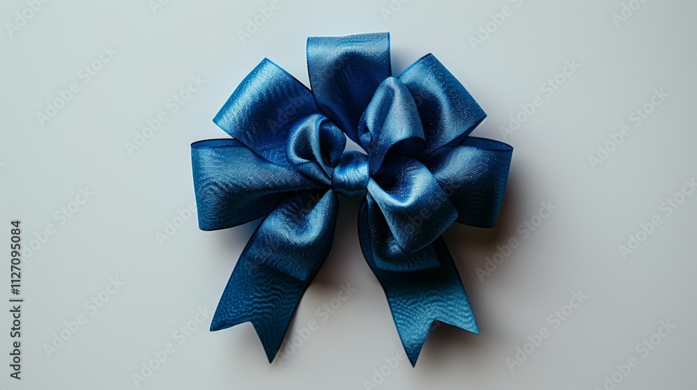 Elegant Blue Satin Bow for Gift Wrapping on White Background Elegant Blue Satin Bow for Gift Wrapping on White Background