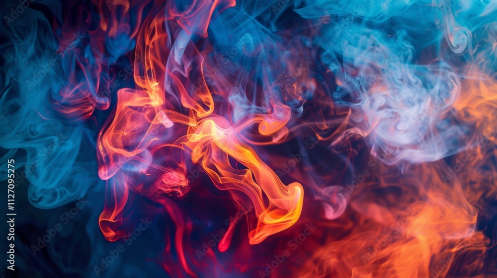 Fototapeta premium Abstract colorful smoke with blue and orange swirls