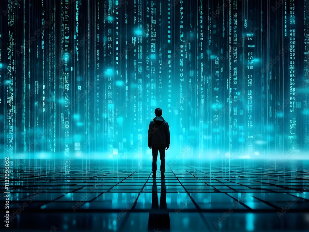 abstract animation of binary code cascading down like digital rain, representing data insights in monochromatic hues abstract animation of binary code cascading down like digital rain, representing data insights in monochromatic hues