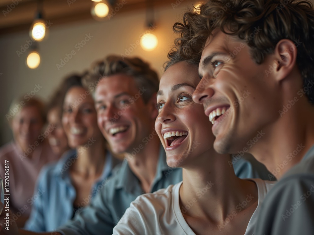 Group of friends watching and laughing together at a show Group of friends watching and laughing together at a show