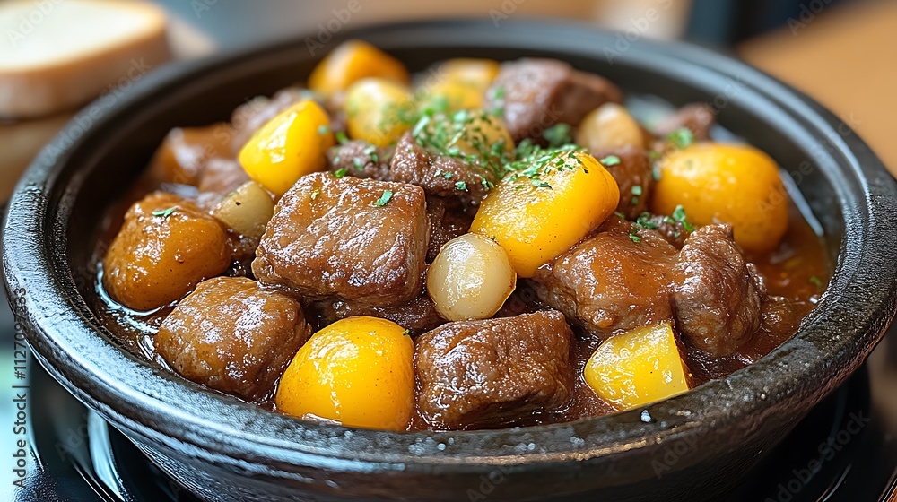 Beef Stew With Potatoes and Onions in a Bowl Beef Stew With Potatoes and Onions in a Bowl