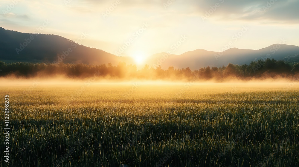 Subtle mist rising from a sunflower field under the midday sun, visualizing ecosystem cycles Subtle mist rising from a sunflower field under the midday sun, visualizing ecosystem cycles