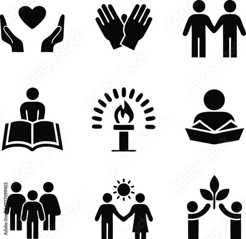 Universal Values Icons Love, Care, Unity, Knowledge, and Growth