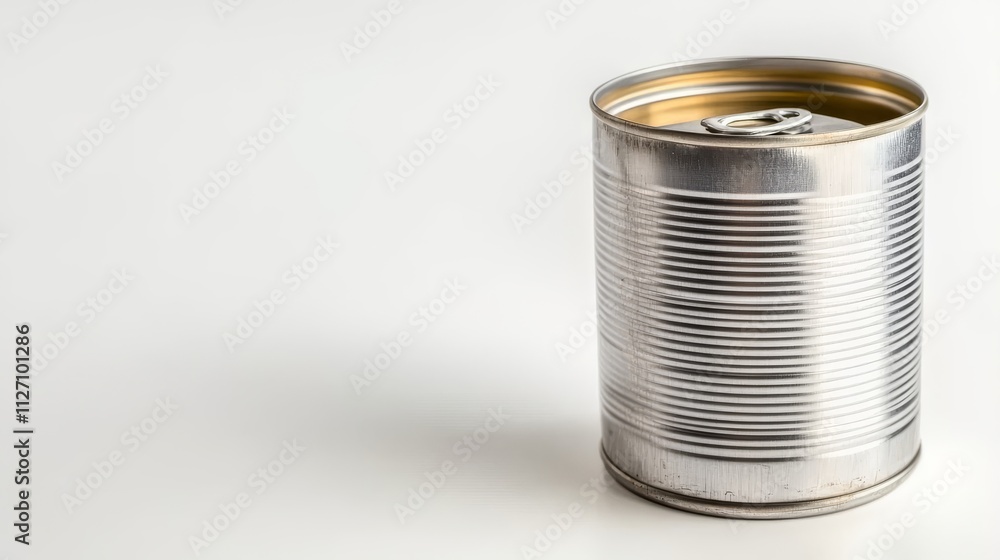 Opened Empty Tin Can Isolated on White Background. Clean Used Aluminum Can - Isolation. Non-Degradable Inorganic Waste Opened Empty Tin Can Isolated on White Background. Clean Used Aluminum Can - Isolation. Non-Degradable Inorganic Waste