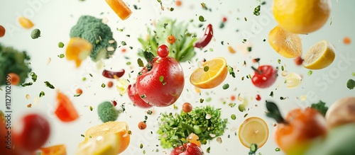 落ちる新鮮な野菜とフルーツ