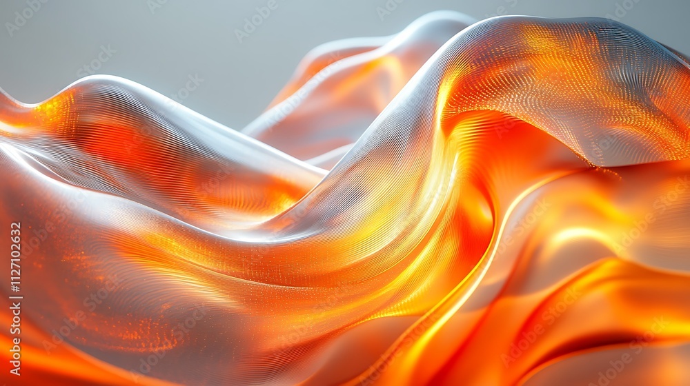 Fototapeta premium Abstract flowing orange and white fabric waves.