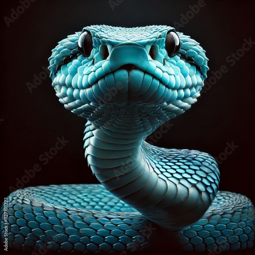 Blue viper snake closeup face
 photo