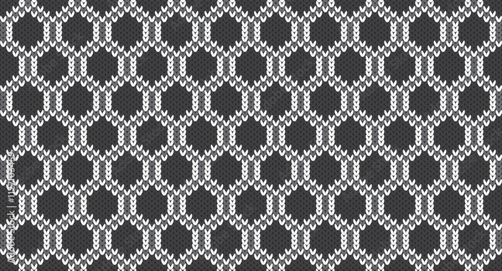 Fototapeta premium Grey hexagon knitting pattern, Festive Sweater Design. Seamless Knitted Pattern