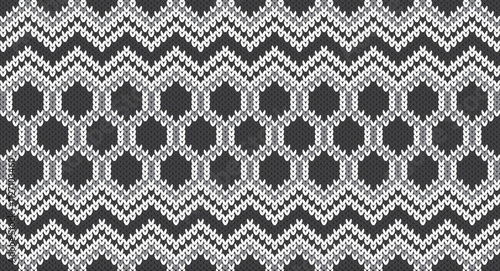 Grey hexagon knitted pattern, Festive Sweater Design. Seamless Knitted Pattern