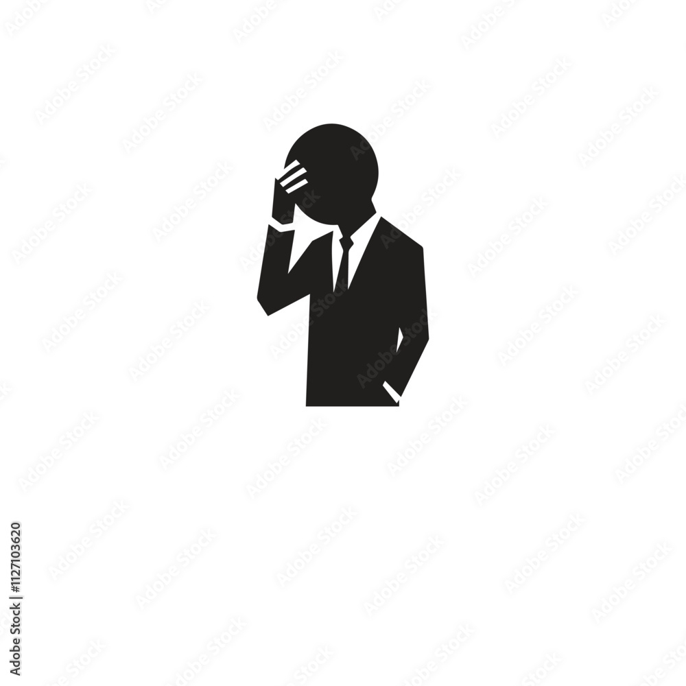 Silhouette of a Stressed Businessman Holding Head in Contemplation. Highlighting emotions of stress and uncertainty in corporate life. Silhouette of a Stressed Businessman Holding Head in Contemplation. Highlighting emotions of stress and uncertainty in corporate life.
