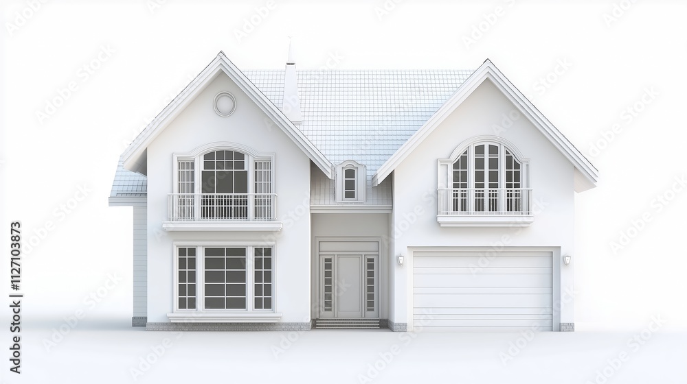 3D render of house on white background, modern design elements, clean lines 3D render of house on white background, modern design elements, clean lines
