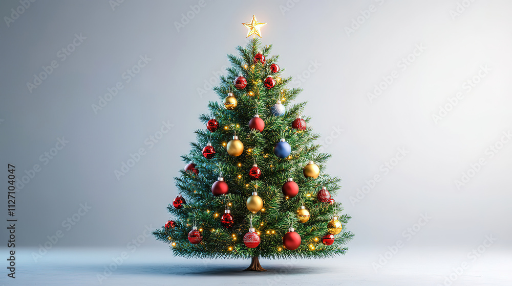 Stunning Christmas tree embellished with festive lights and decorations Stunning Christmas tree embellished with festive lights and decorations