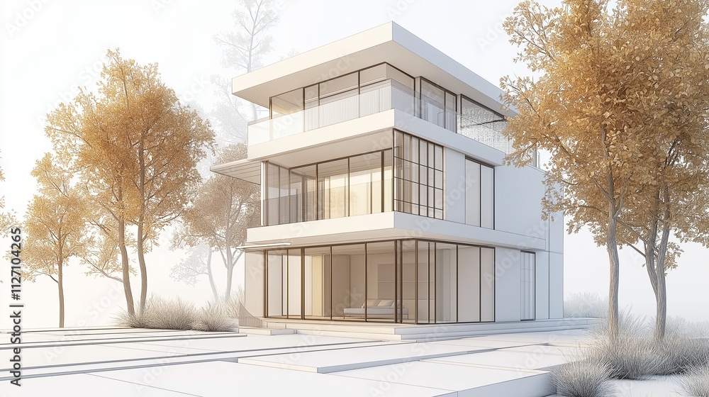 3D render of house on white background, modern design elements, clean lines 3D render of house on white background, modern design elements, clean lines