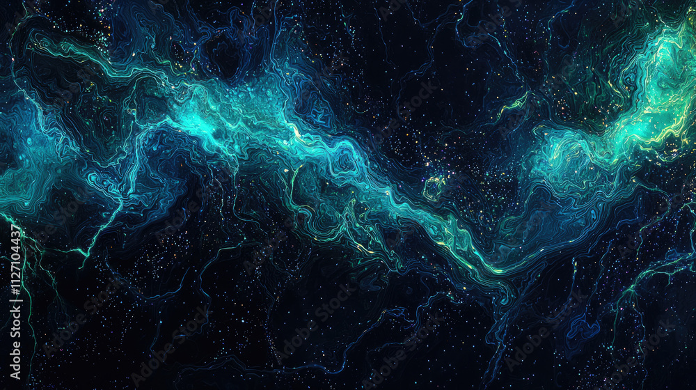 Abstract blue and green swirling cosmic nebula with starry background Abstract blue and green swirling cosmic nebula with starry background