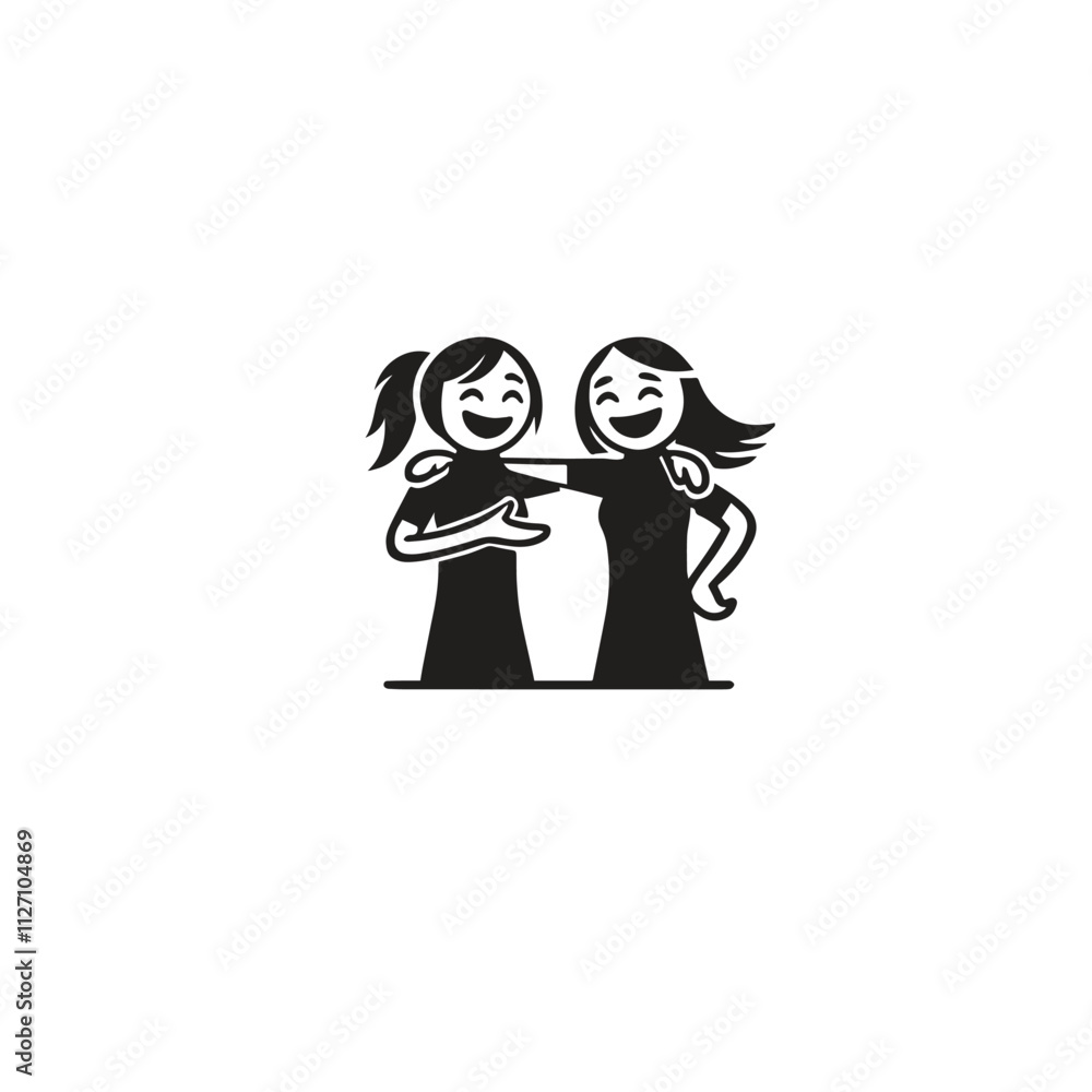 A simple, cheerful illustration of two friends joyfully embracing one another, conveying warmth, happiness, and friendship. Perfect for themes related to connection, companionship, and positive relati A simple, cheerful illustration of two friends joyfully embracing one another, conveying warmth, happiness, and friendship. Perfect for themes related to connection, companionship, and positive relati