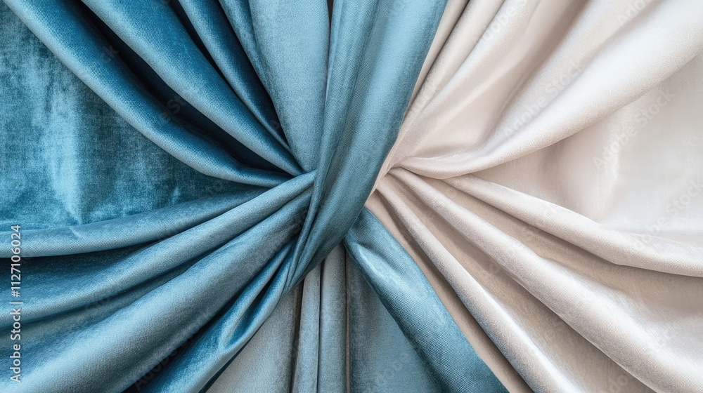 Obraz premium Elegant Fabric Texture Displaying Shades of Blue and Cream