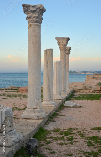 Obraz na płótnie Ruins of the ancient and medieval city of Tauride Chersonesos. Russia, Republic of Crimea, city of Sevastopol. w salonie