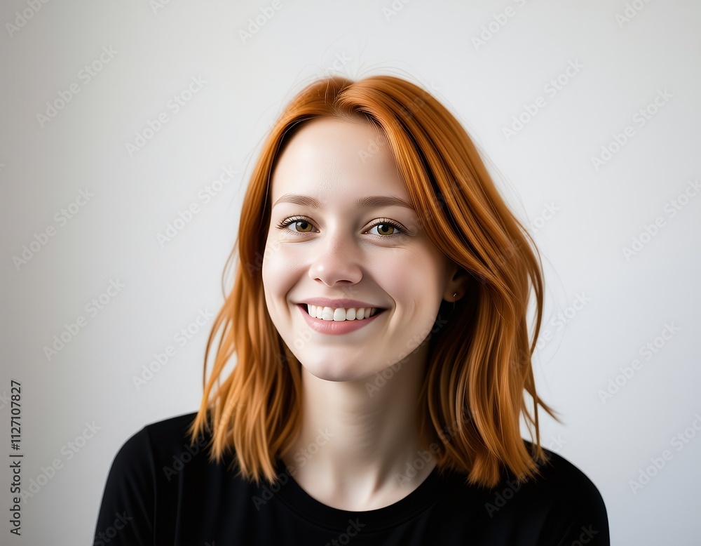 Happy Redhead Woman Smiling Portrait Studio Shot Happy Redhead Woman Smiling Portrait Studio Shot