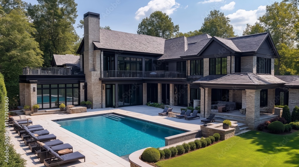 Fototapeta premium Big luxury modern house,design with big glass walls.