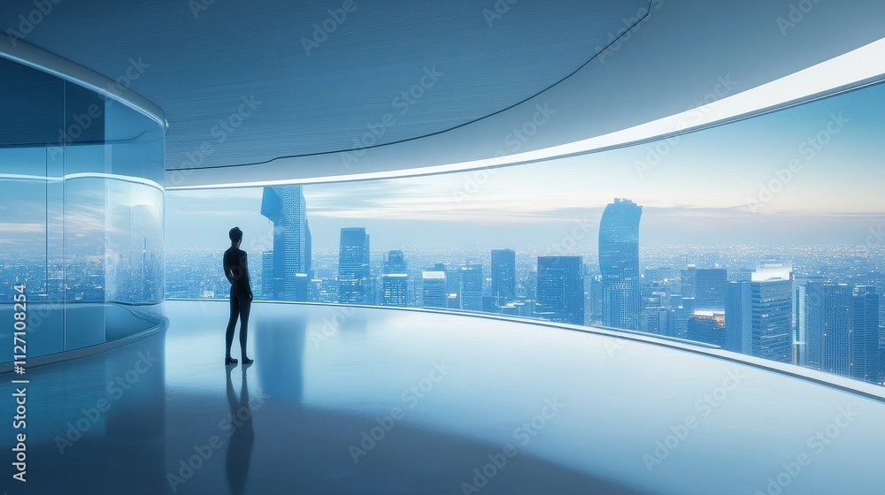 Gazing Over the Futuristic Cityscape from a Glassy Observation Deck Gazing Over the Futuristic Cityscape from a Glassy Observation Deck