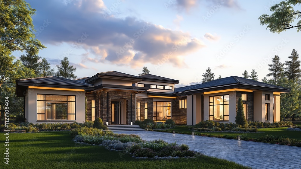 Big luxury modern house,design with big glass walls. Big luxury modern house,design with big glass walls.