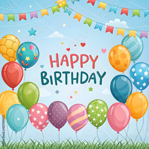 happy birthday background with realistic balloons