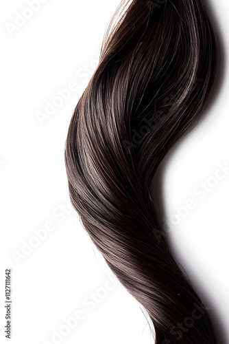 Flowing long curly strand of hair, isolated on white background