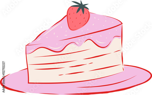 Hand-drawn strawberry cake - Valentine's day elements series