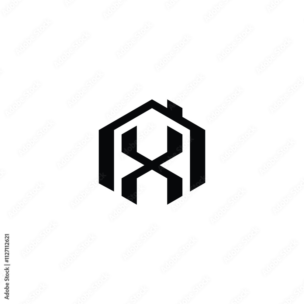 Modern Hexagon House Logo with Letter X in Minimalist Geometric Style Modern Hexagon House Logo with Letter X in Minimalist Geometric Style
