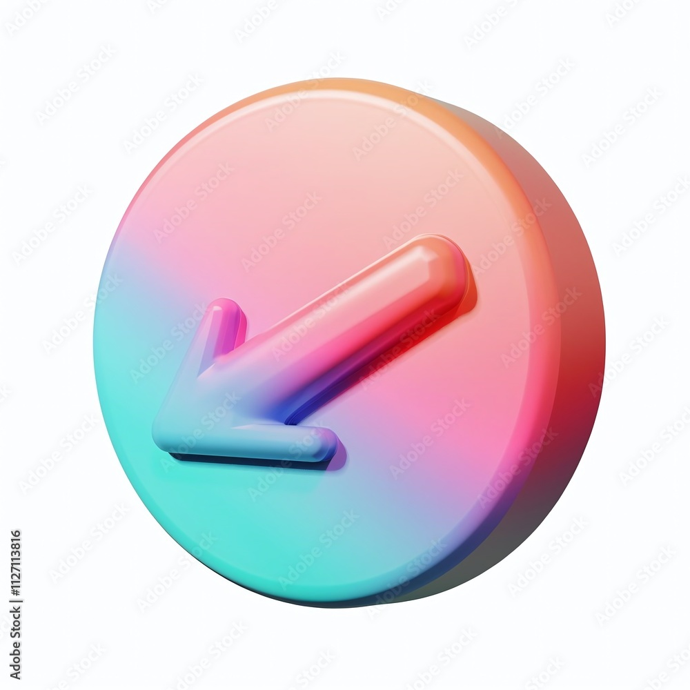 3D gradient arrow icon in soft multicolor tones, combining elegance and minimalism for design use. 3D gradient arrow icon in soft multicolor tones, combining elegance and minimalism for design use.