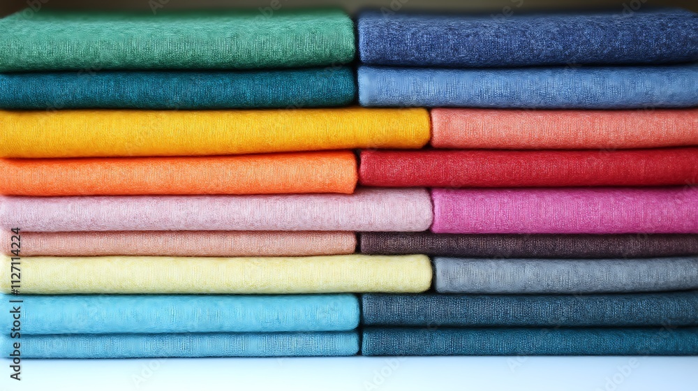 Colorful stacks of folded fabric neatly arranged Colorful stacks of folded fabric neatly arranged