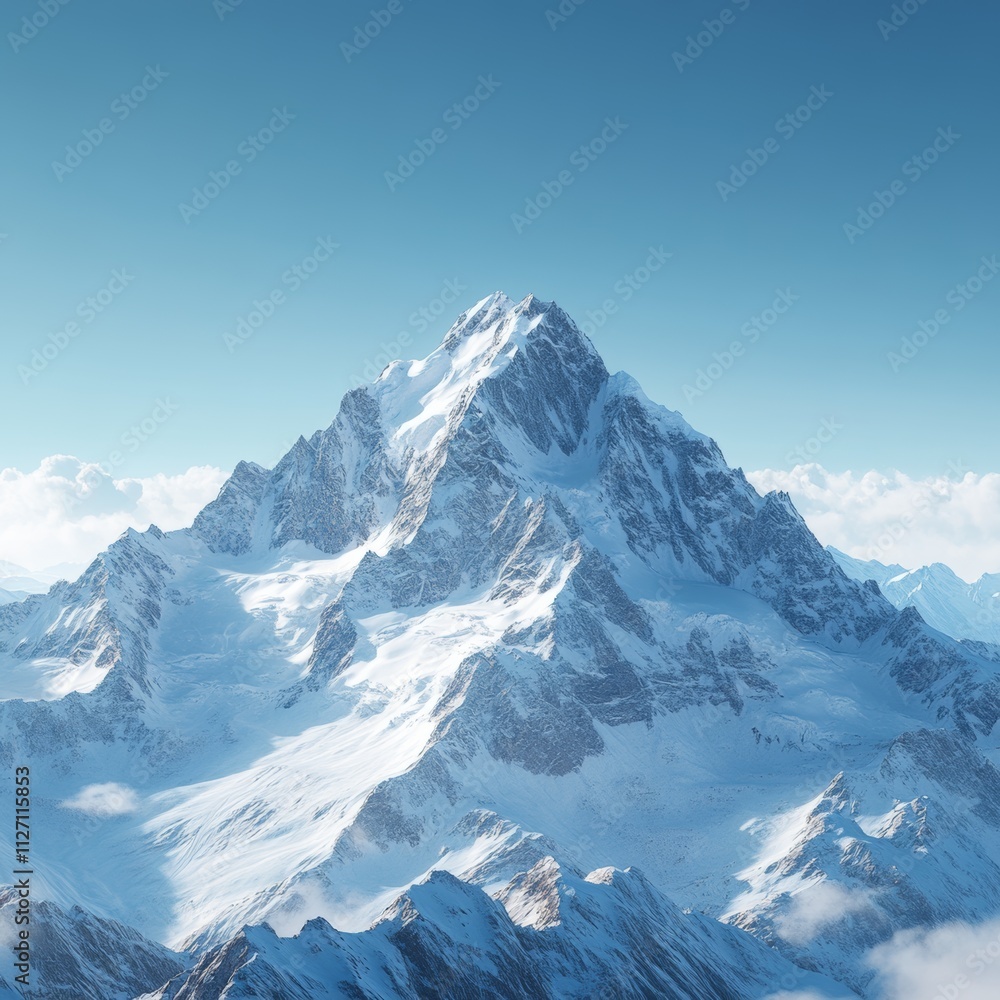 Majestic Dufourspitze Peak in Clear Blue Sky and Snowy Landscape Majestic Dufourspitze Peak in Clear Blue Sky and Snowy Landscape