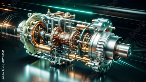 In-Depth Diagram of a Car Engine with Identified Gear Mechanisms and Components