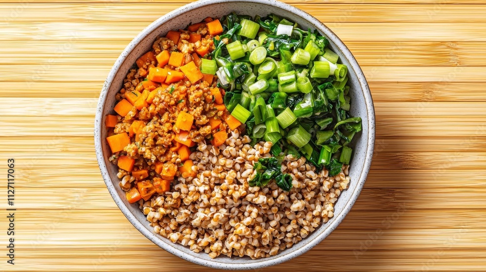 Wellness nutrition retreat concept. Healthy grain bowl with vegetables and grains on a wooden surface. Wellness nutrition retreat concept. Healthy grain bowl with vegetables and grains on a wooden surface.