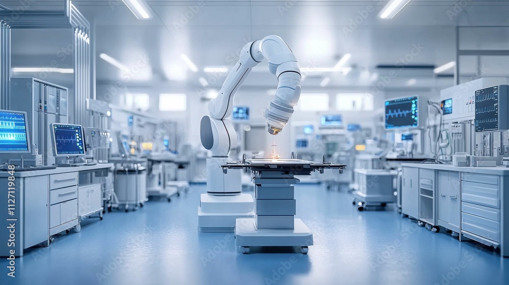 A robotic arm is seen in a high-tech medical environment, showcasing advancements in healthcare technology and artificial intelligence for future innovations. A robotic arm is seen in a high-tech medical environment, showcasing advancements in healthcare technology and artificial intelligence for future innovations.