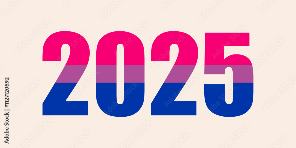 Happy New Year 2025. LGBTQ 2025 pride month with bisexual flag colors. Vector symbol of pride month support Happy New Year 2025. LGBTQ 2025 pride month with bisexual flag colors. Vector symbol of pride month support