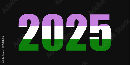 Happy New Year 2025. LGBTQ 2025 pride month with genderqueer flag colors. Vector symbol of pride month support