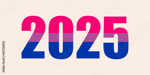 Happy New Year 2025. LGBTQ 2025 pride month with bisexual flag colors. Vector symbol of pride month support