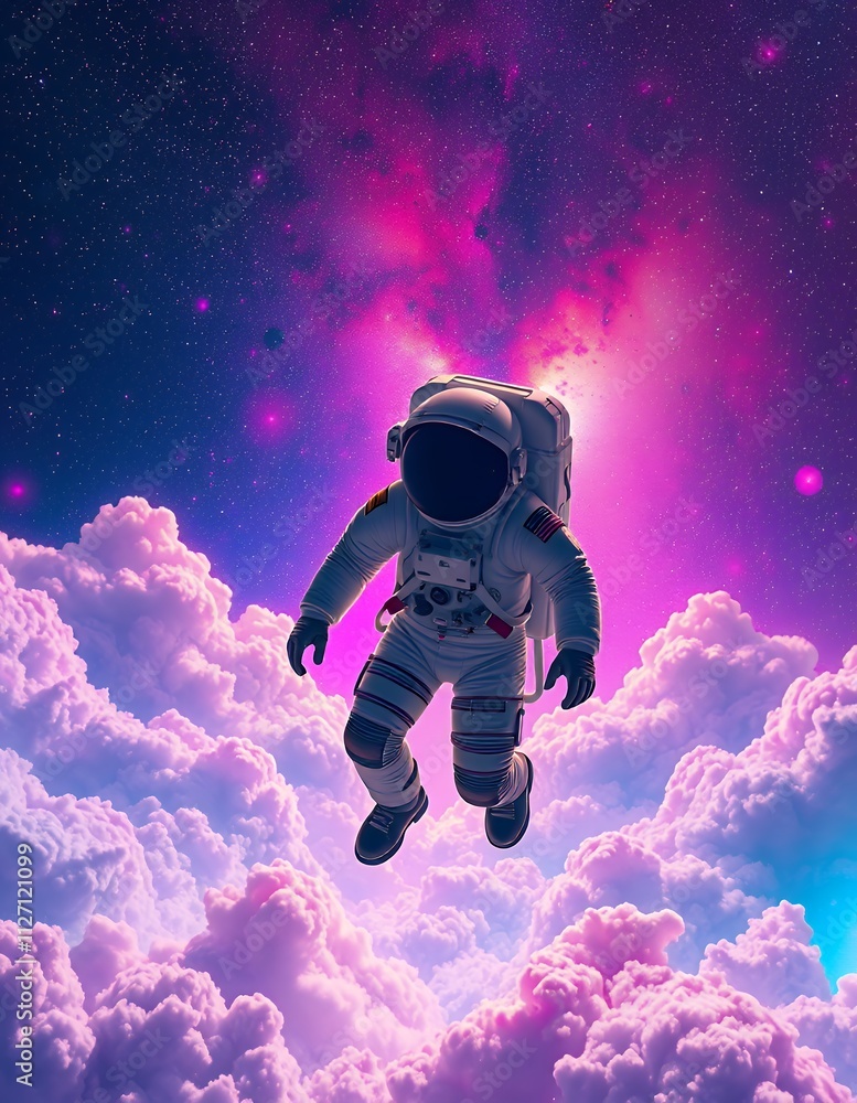 An astronaut floats amidst a vibrant purple nebula and fluffy clouds, creating a scene of ethereal beauty and peaceful exploration. An astronaut floats amidst a vibrant purple nebula and fluffy clouds, creating a scene of ethereal beauty and peaceful exploration.