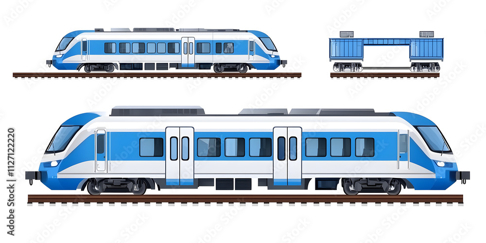 Metro, train intercity express side view flat design illustration isolated on white background Metro, train intercity express side view flat design illustration isolated on white background