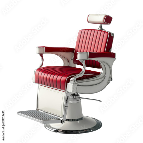 a red and white barberâ€™s chair 3d render icon isolated on transparent background cutout photo