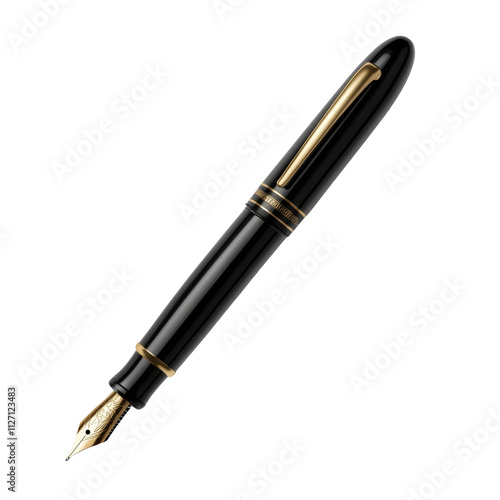 a black fountain pen with a gold nib 3d render icon isolated on transparent background cutout