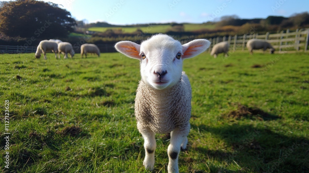 Innocent Lamb in a Lush Green Meadow Innocent Lamb in a Lush Green Meadow